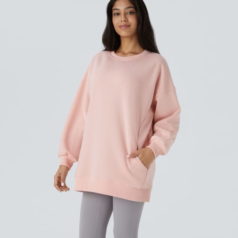 Halara Round Neck Long Sleeve Pocket Oversized Fleece Casual Sweatshirt